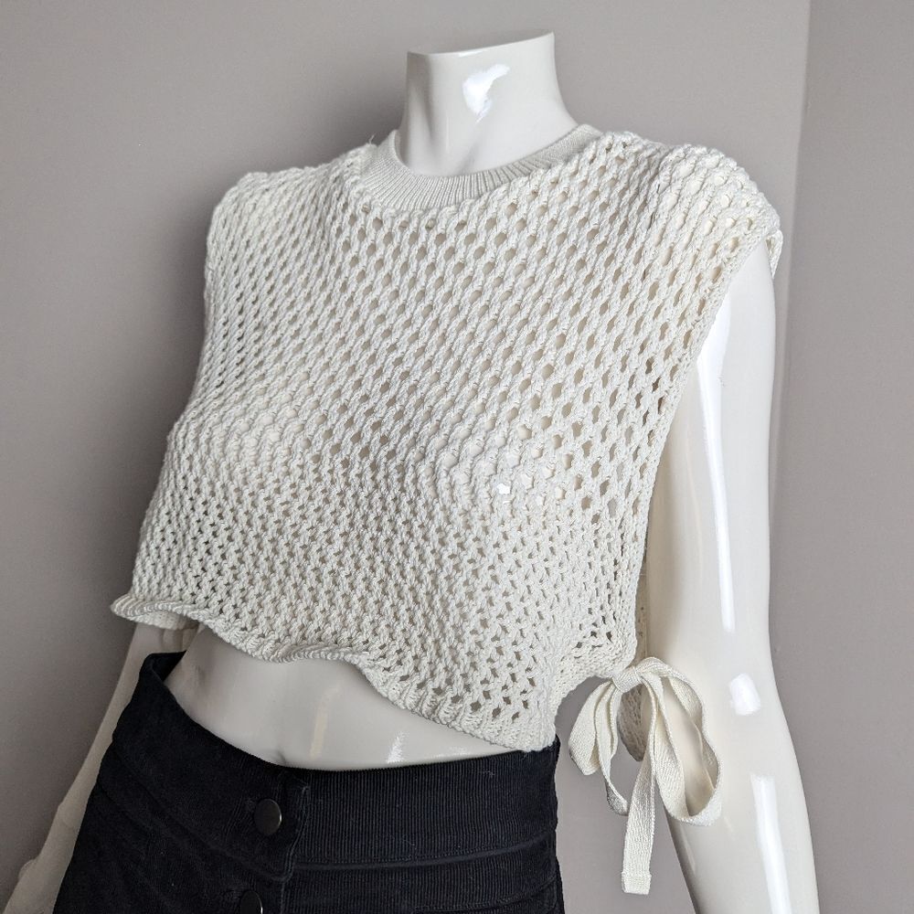 Zara Crochet cropped tank top side ties mesh see through size M